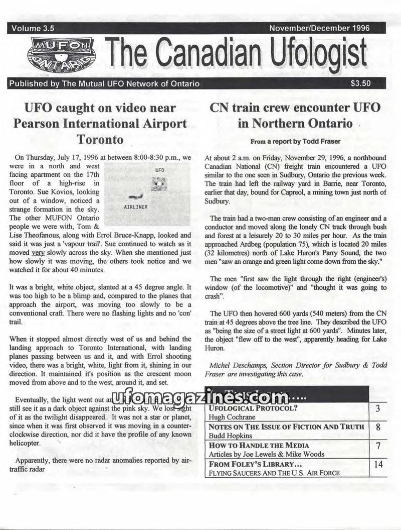 Cover of The Mutual UFO Network of Ontario issue 3.5: The Canadian Ufologist