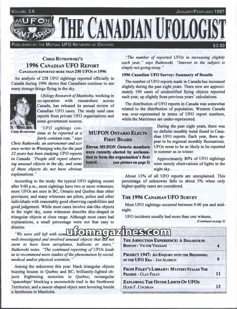 Cover of Mutual UFO Network of Ontario issue 3.6: THE CANADIAN UFOLOGIST