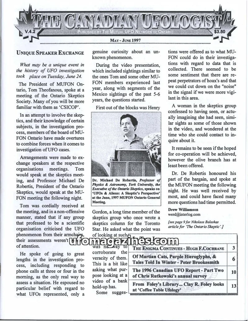 Cover of THE MUTUAL UFO NETWORK OF ONTARIO issue V.4.2: THE CANADIAN UFOLOGIST
