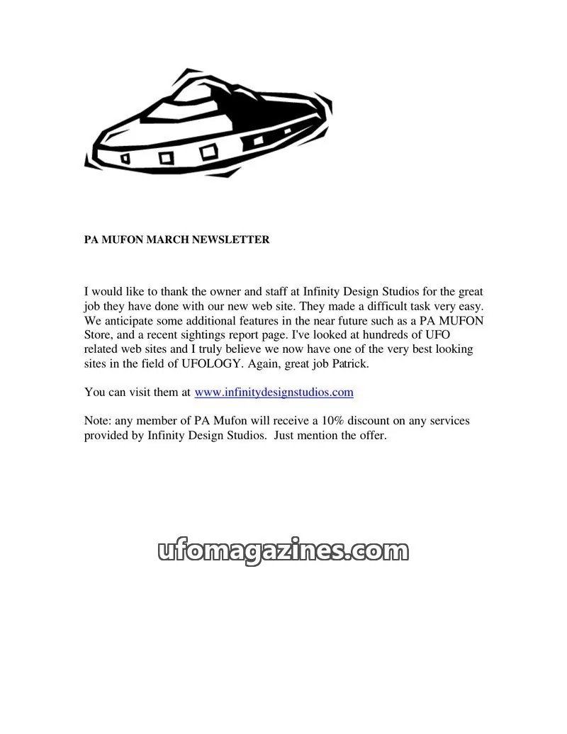 Cover of MUFON Pennsylvania newsletter issue MARCH: PA MUFON MARCH NEWSLETTER