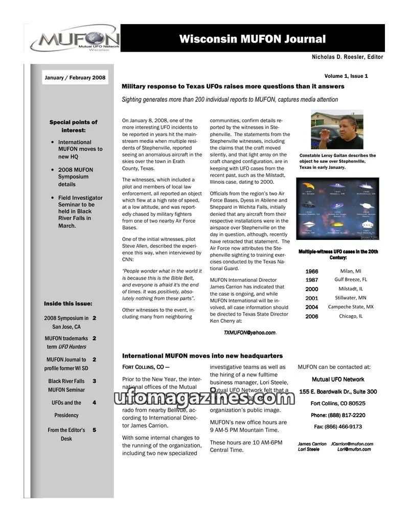 Cover of Mutual UFO Network issue 1: Wisconsin MUFON Journal