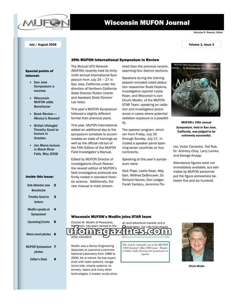 Cover of Mutual UFO Network issue Volume 1, Issue 3: Wisconsin MUFON Journal
