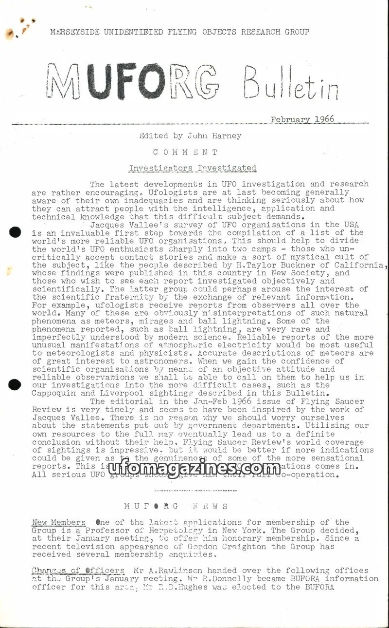 Cover of MUFORG issue February 1966: MUFORG Bulletin