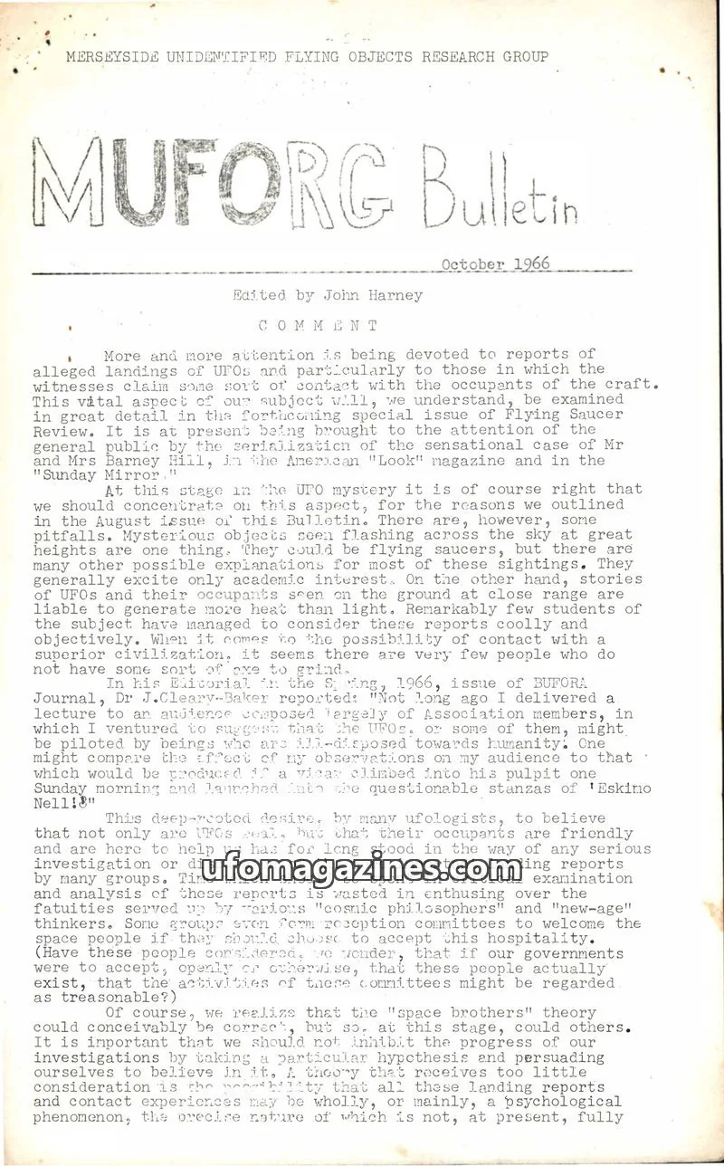 Cover of MUFORG issue October 1966: MUFORG Bulletin