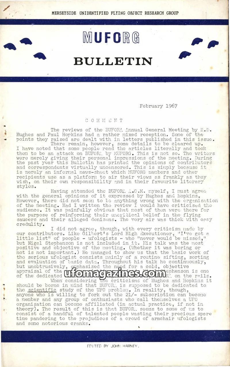 Cover of MUFORG issue February 1967: MUFORG BULLETIN