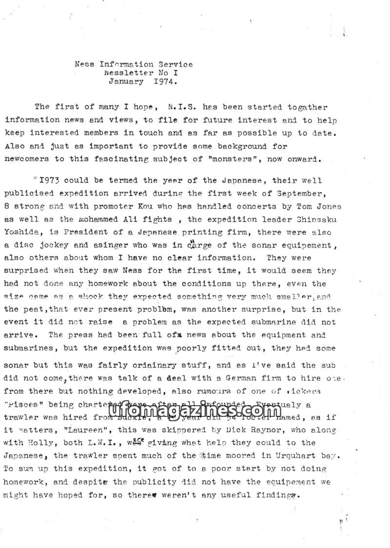 Cover of Ness Information Service issue No I: Nessletter
