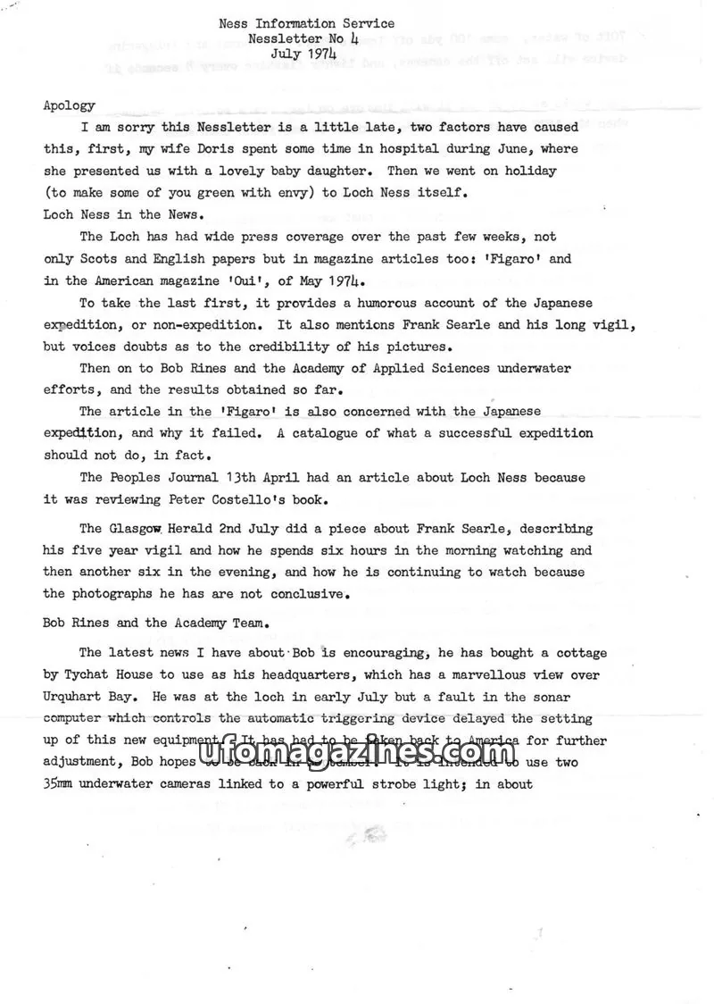 Cover of Ness Information Service issue No 4: Nessletter