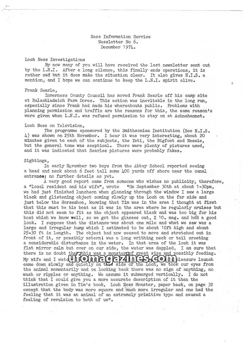 Cover of Ness Information Service issue No 6.: Nessletter