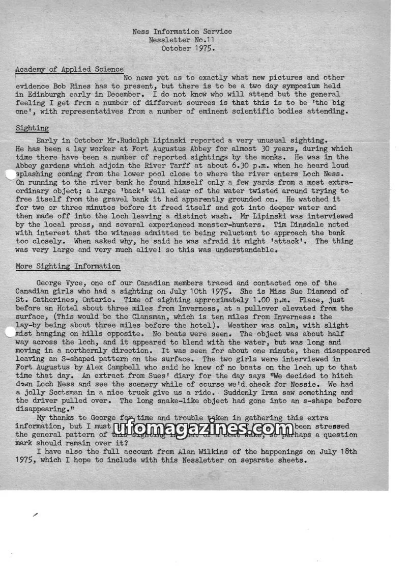 Cover of Ness Information Service issue No.11: Nessletter