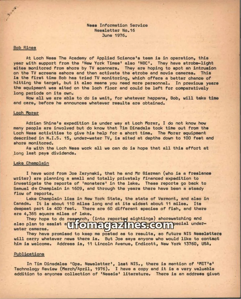 Cover of Ness Information Service issue No.16: Ness Information Service Nessletter
