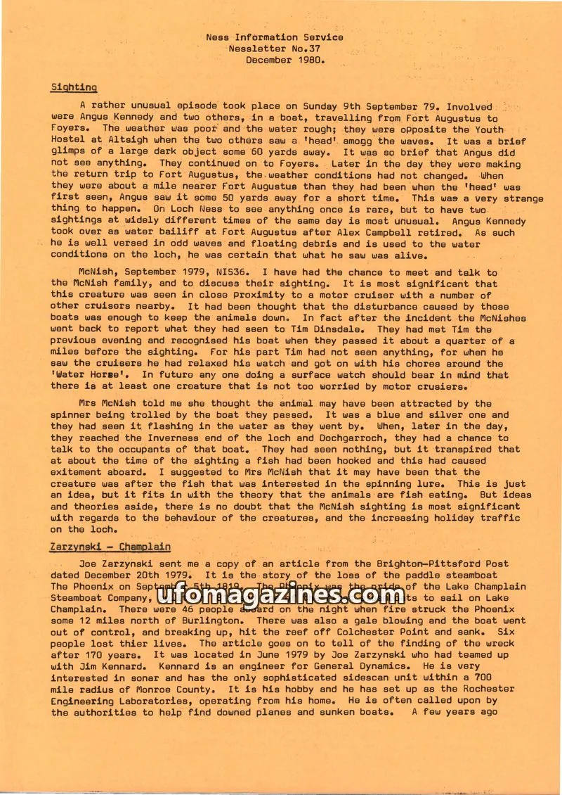 Cover of Ness Information Service issue No. 37: Ness Information Service Nessletter