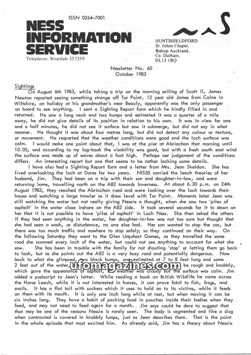 Cover of NESS INFORMATION SERVICE issue No. 60: NESS INFORMATION SERVICE