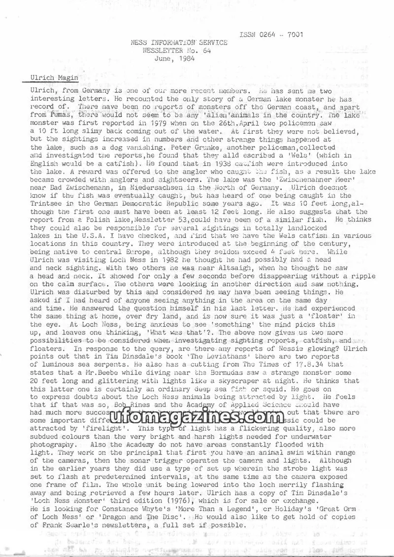 Cover of NESS INFORMATION SERVICE issue 64: NESSLETTER