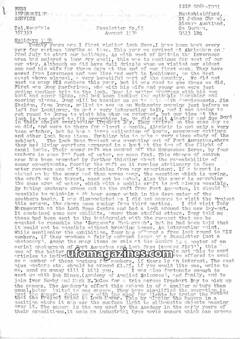 Cover of NESS INFORMATION SERVICE issue No.65: Nessletter