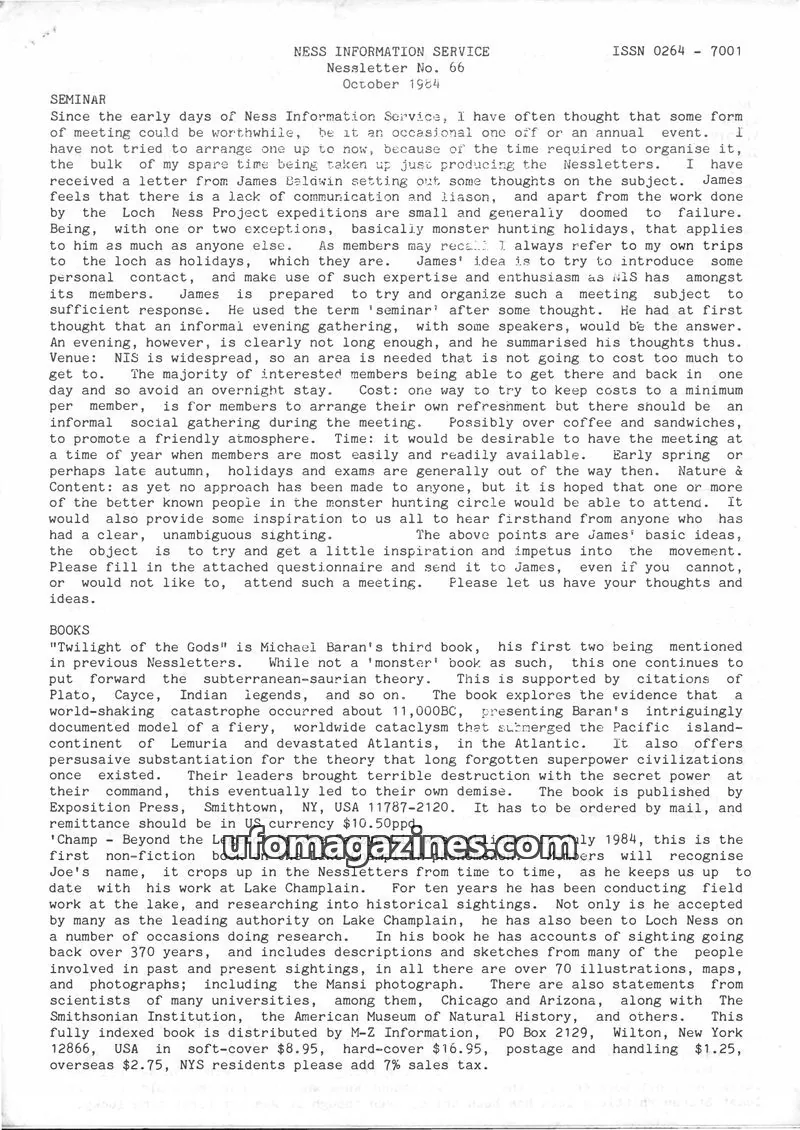 Cover of NESS INFORMATION SERVICE issue No. 66: NESS INFORMATION SERVICE Nessletter