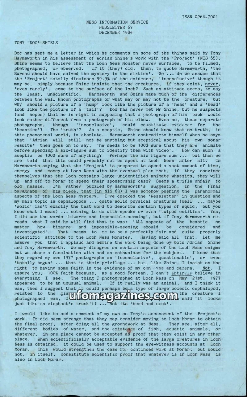 Cover of NESS INFORMATION SERVICE issue 67: NESSLETTER