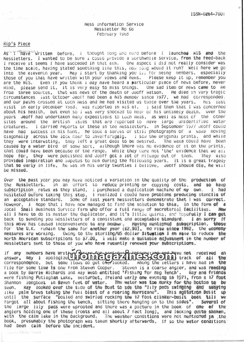 Cover of Nessletter - No 068 - 1985 