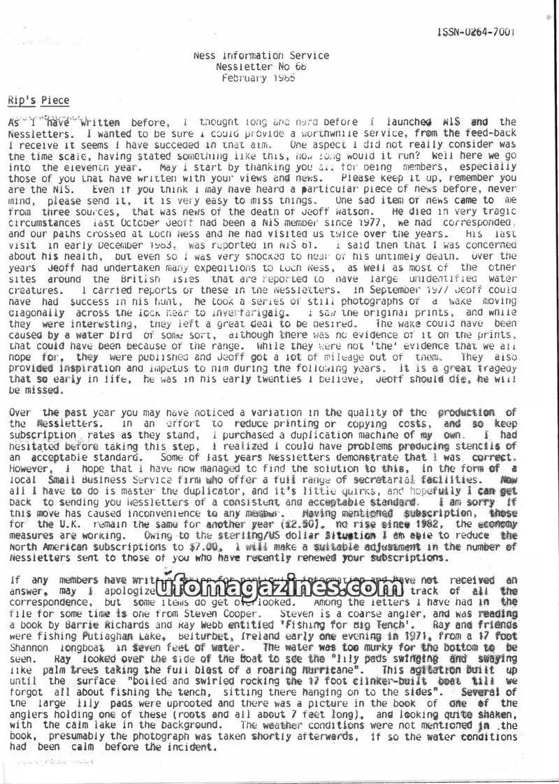 Cover of Ness Information Service issue No 68: Ness Information Service Newsletter