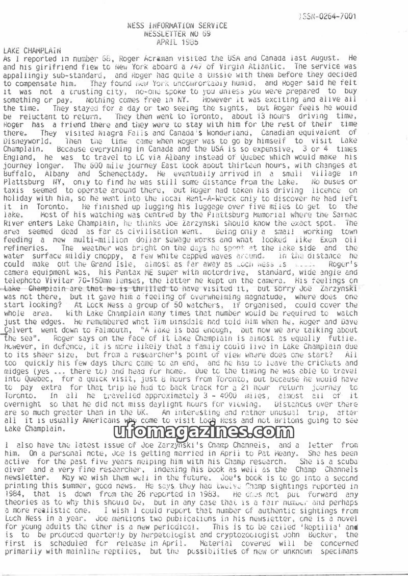 Cover of NESS INFORMATION SERVICE issue 69: NESSLETTER
