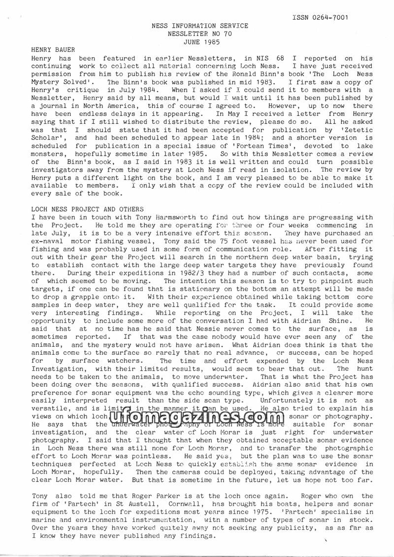 Cover of Nessletter - No 070 - 1985 