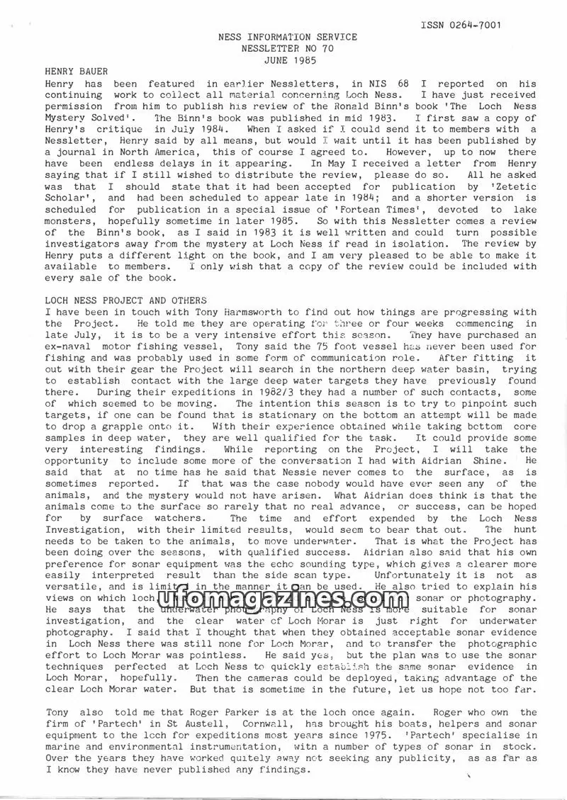 Cover of NESS INFORMATION SERVICE issue 70: NESSLETTER