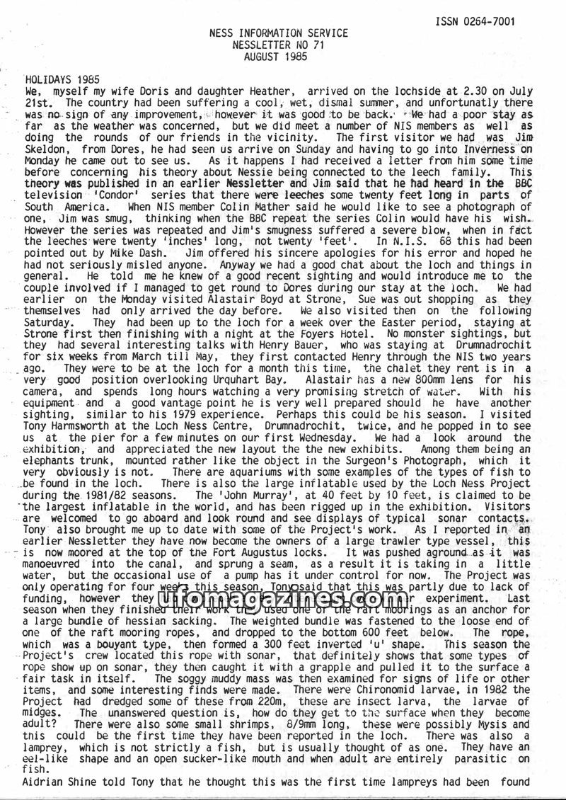 Cover of Nessletter - No 071 - 1985 