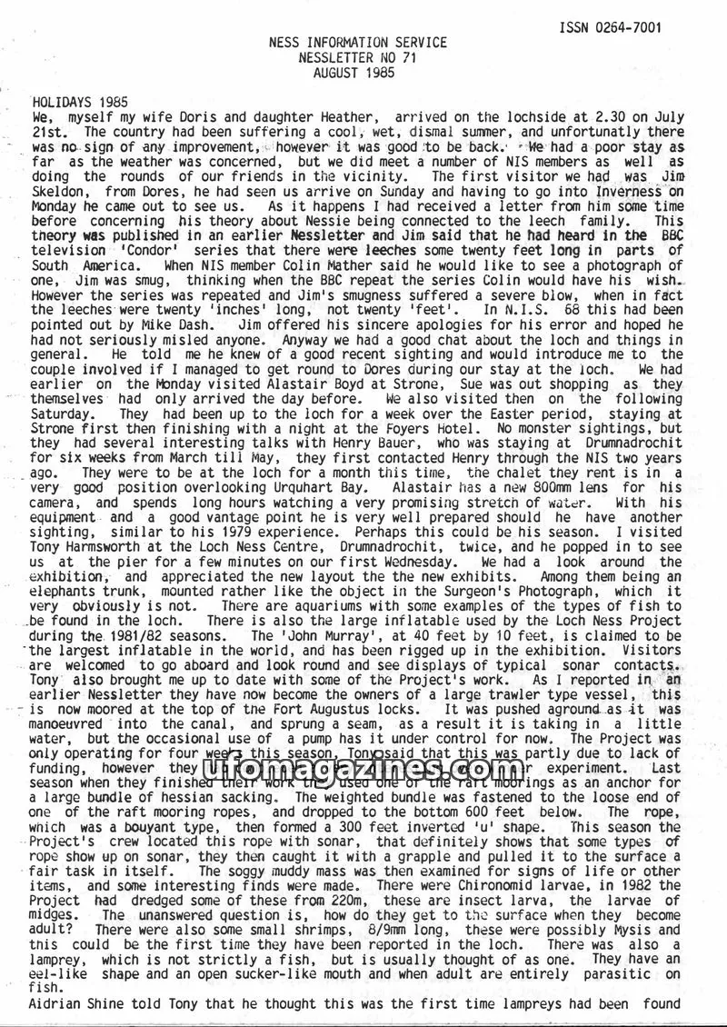 Cover of NESS INFORMATION SERVICE issue 71: NESSLETTER