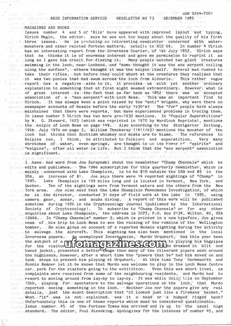 Cover of NESS INFORMATION SERVICE issue 73: NESSLETTER