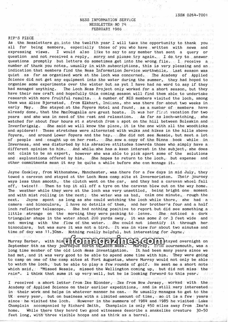 Cover of Nessletter - No 074 - 1986 