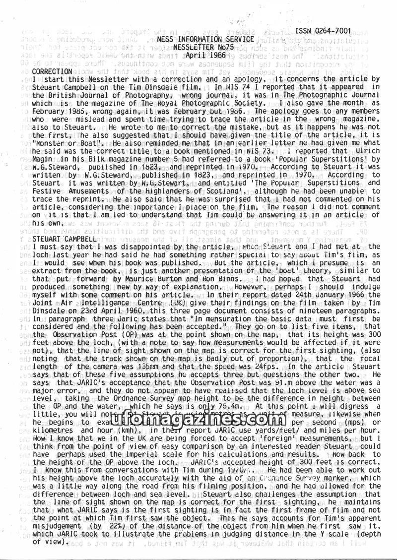 Cover of Nessletter (Rip Hepple, Ness Information Service) issue No. 75: NESS INFORMATION SERVICE