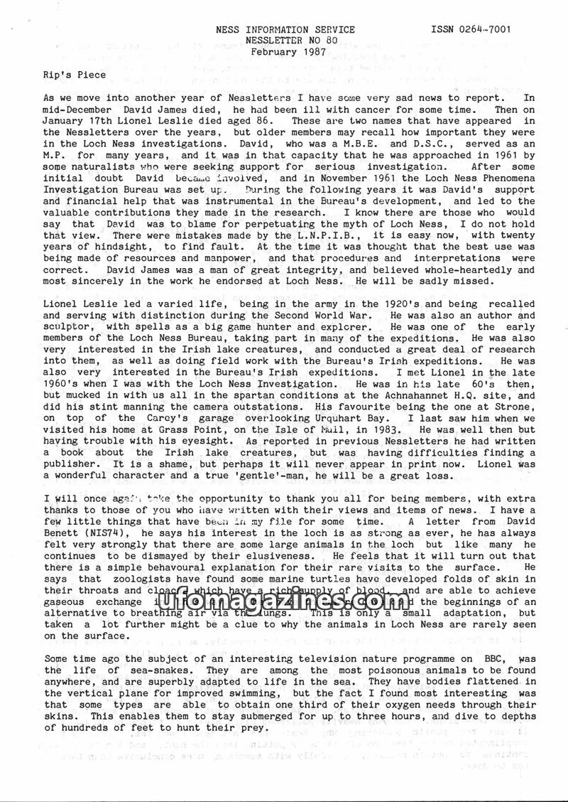 Cover of NESS INFORMATION SERVICE issue NO 80: NESSLETTER