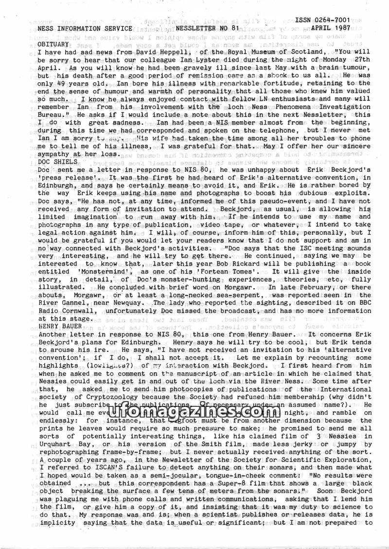 Cover of NESS INFORMATION SERVICE issue 81: NESS INFORMATION SERVICE NESSLETTER