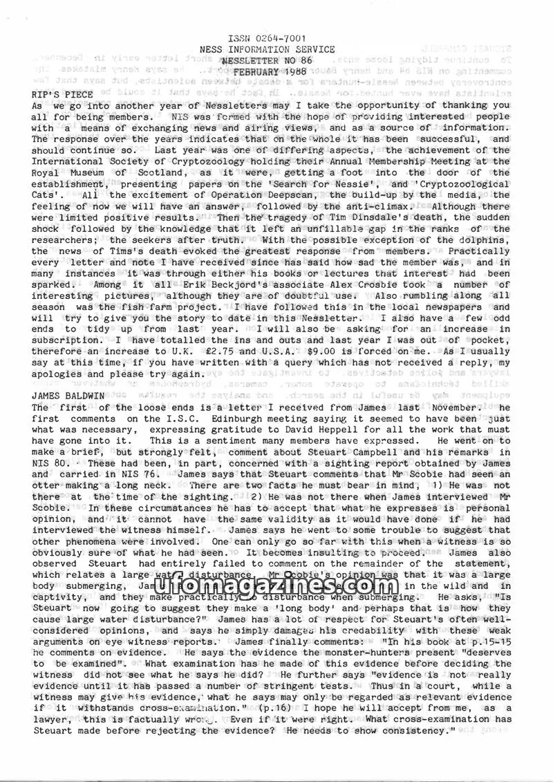 Cover of NESS INFORMATION SERVICE issue 86: NESSLETTER
