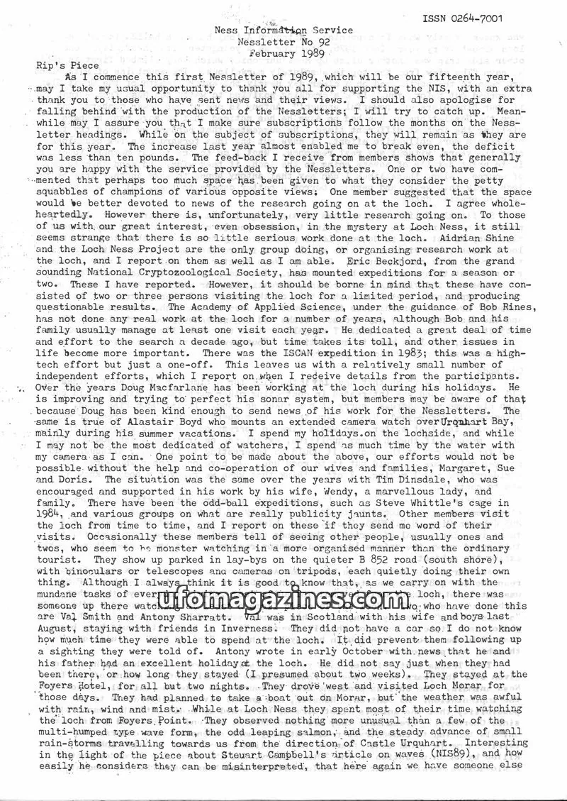 Cover of Ness Information Service issue No 92: Nessletter