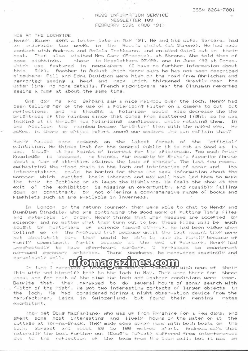 Cover of NESS INFORMATION SERVICE issue 103: NESSLETTER