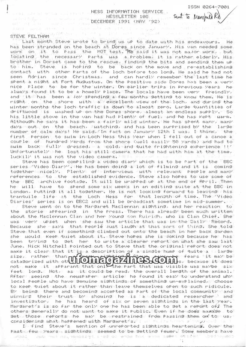 Cover of NESS INFORMATION SERVICE issue 108: NESSLETTER
