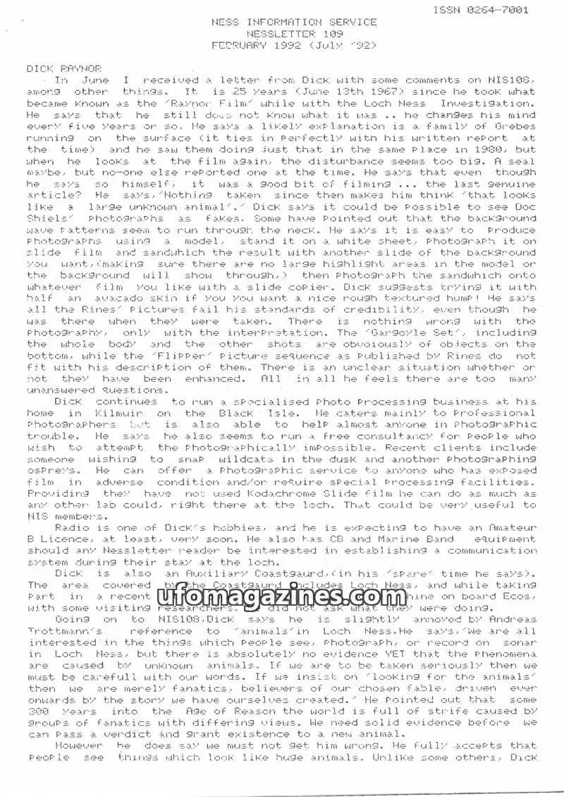 Cover of NESS INFORMATION SERVICE issue 109: NESSLETTER