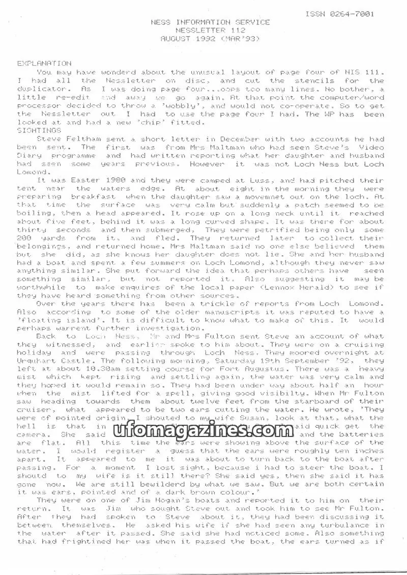 Cover of NESS INFORMATION SERVICE issue 112: NESSLETTER