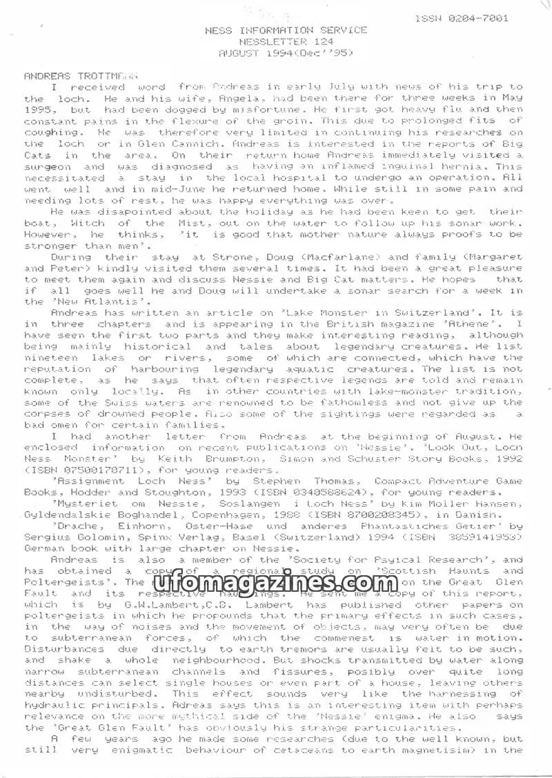 Cover of NESS INFORMATION SERVICE issue 124: NESSLETTER