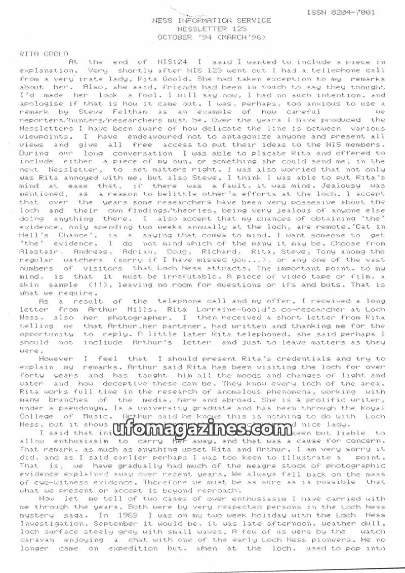 Cover of NESS INFORMATION SERVICE issue 125: NESSLETTER