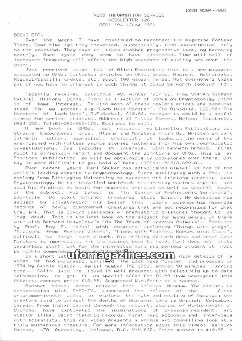 Cover of NESS INFORMATION SERVICE issue 126: NESS INFORMATION SERVICE NESSLETTER