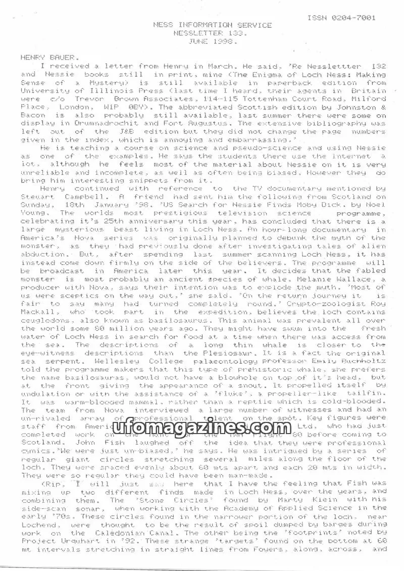 Cover of NESS INFORMATION SERVICE issue 133: NESSLETTER