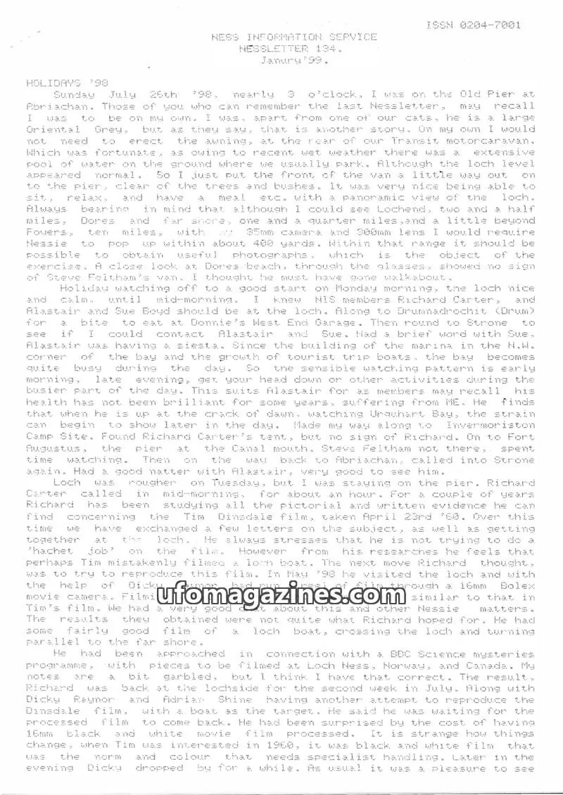 Cover of NESS INFORMATION SERVICE issue 134: NESSLETTER