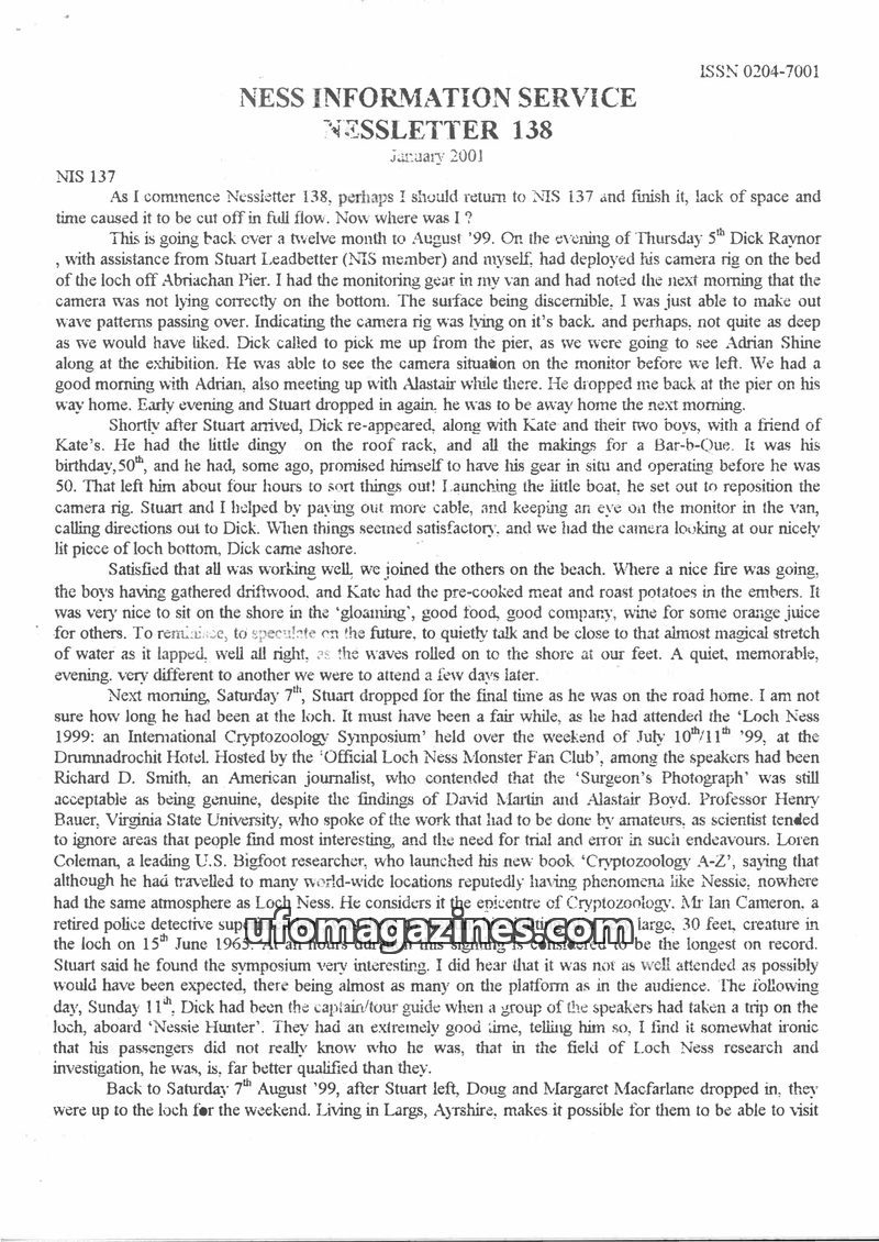 Cover of Nessletter - No 138 - 2001 