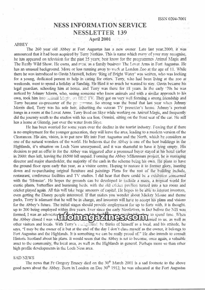 Cover of Nessletter - No 139 - 2001 