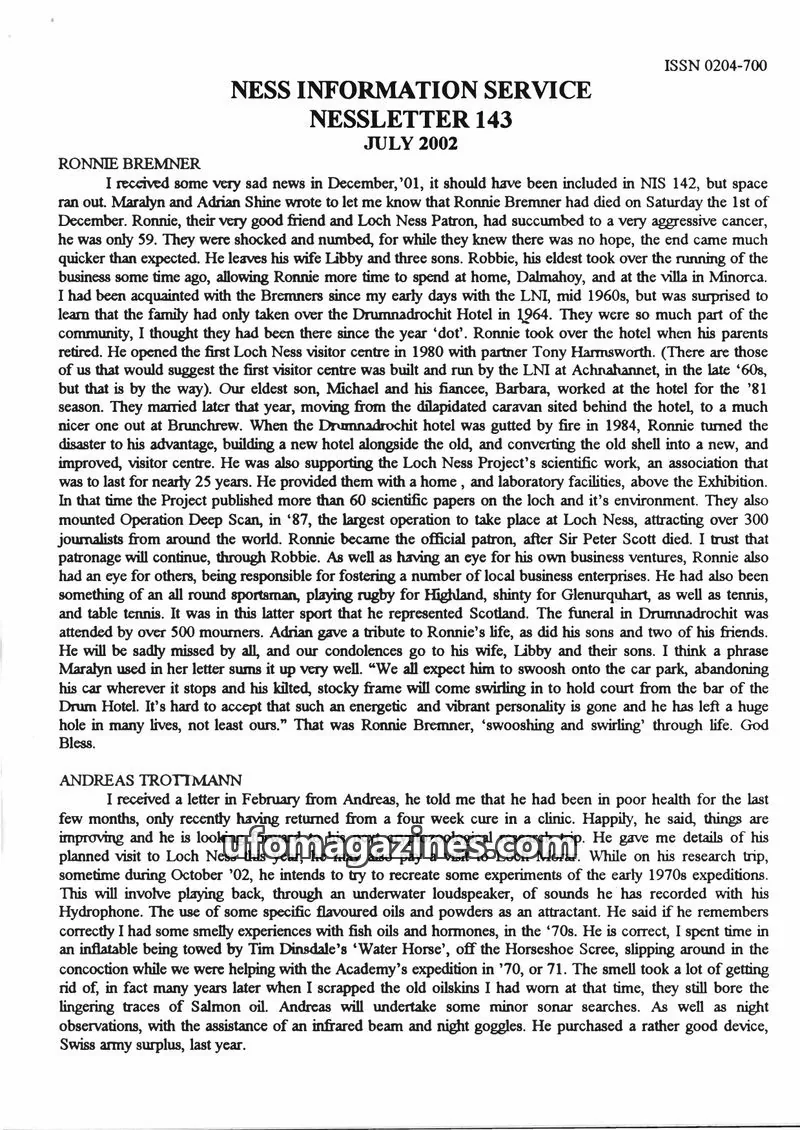 Cover of NESS INFORMATION SERVICE issue 143: NESSLETTER