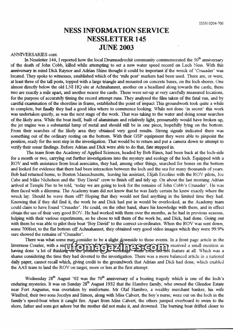 Cover of Nessletter (Rip Hepple, Ness Information Service) issue 145: NESS INFORMATION SERVICE NESSLETTER