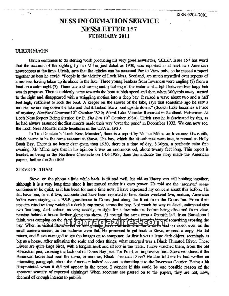 Cover of NESS INFORMATION SERVICE issue 157: NESSLETTER