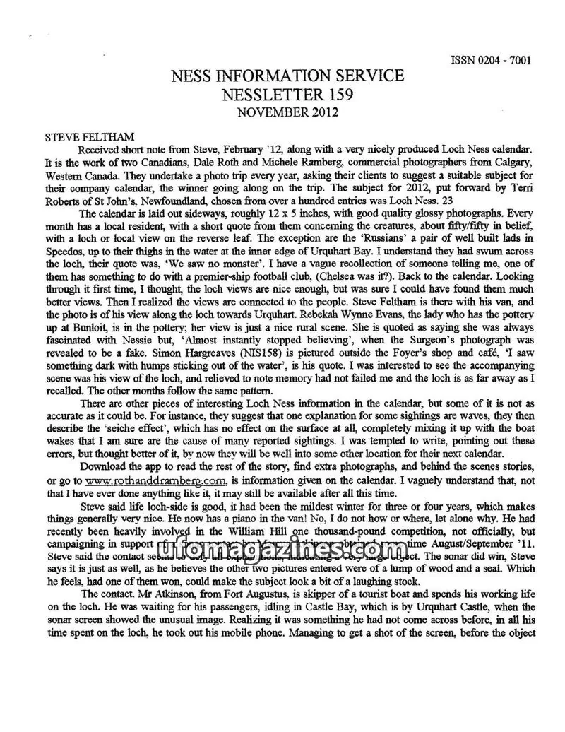 Cover of Nessletter (Rip Hepple, Ness Information Service) issue 159: NESS INFORMATION SERVICE NESSLETTER