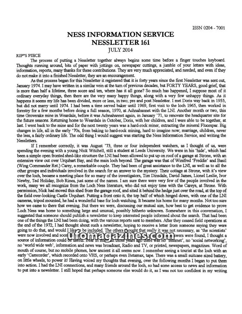 Cover of NESS INFORMATION SERVICE issue 161: NESSLETTER